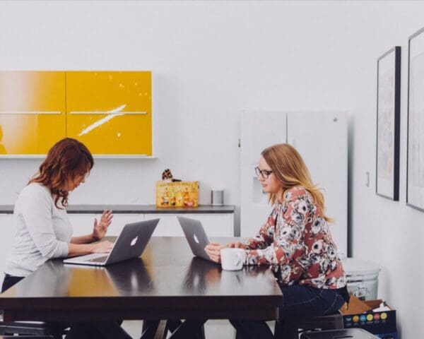 people on laptops in office space