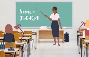 Teacher standing in front of a chalkboard